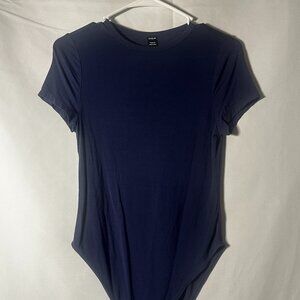 SHEIN Blue Short Sleeve Bodysuit Petite M Fitted Stretch Basic